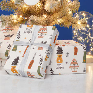 Papier Cadeau Vacances Meilleurs Voeux Papier Enveloppant, Arbre