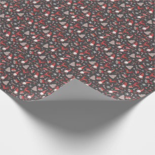 Papier Cadeau Vacances moderne rouge et gris Motif Gnome Envelop