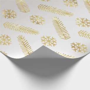 Papier Cadeau Vacances Noël Snowflakes Gris Argent Or