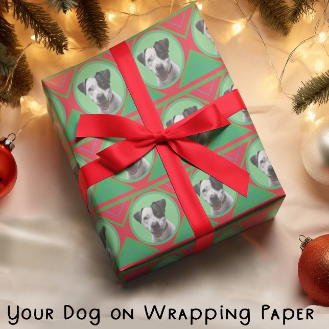 Papier Cadeau Vacances Noël Vert et Rouge avec votre photo (Créateur téléchargé)
