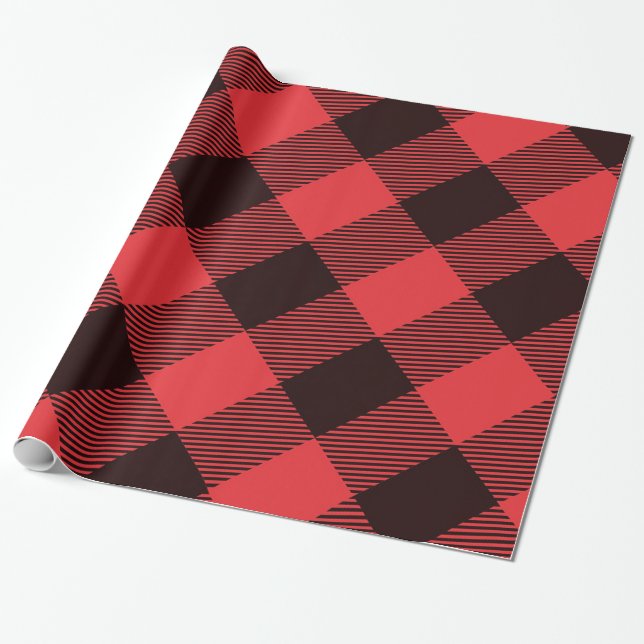 Papier Cadeau Vacances Plantées De Buffalo Rouge Et Noir (Déroulé)