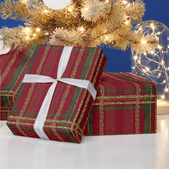 Papier Cadeau Vacances Rouge, Vert & Or Parties scintillant Tart (Vacances)