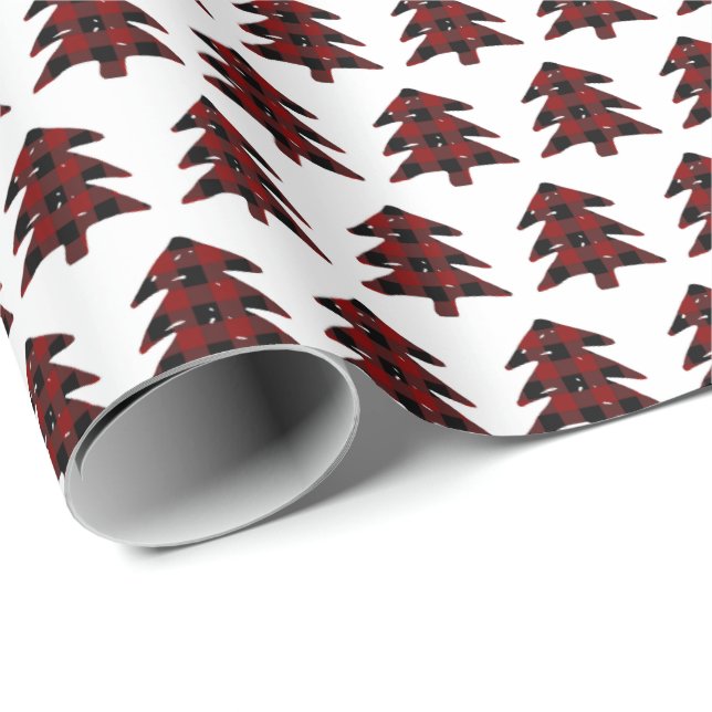 Papier Cadeau Vacances rouges et noires rustiques d'arbre de (Coin rond)