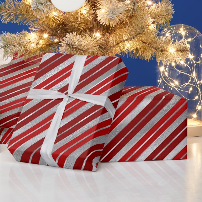 Papier Cadeau Vacances Silver Foil et Red Christmas Stripes (Vacances)
