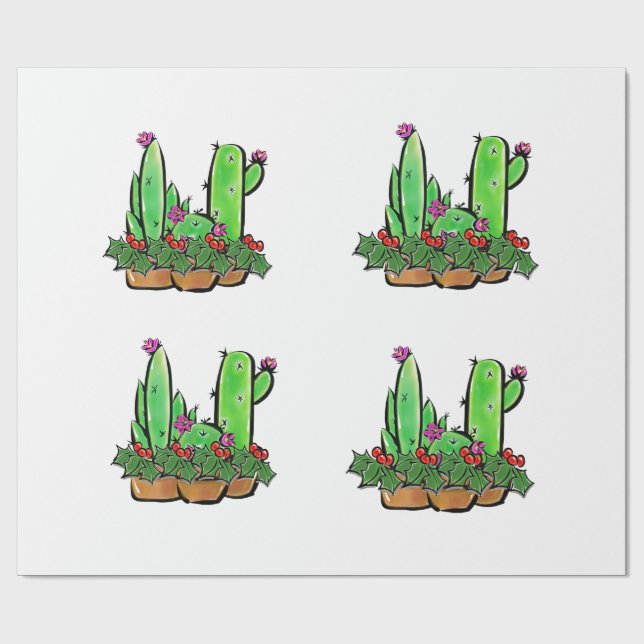 Papier Cadeau Vacances sympa Xmas Cactus cactus cactus succulent (Plat)