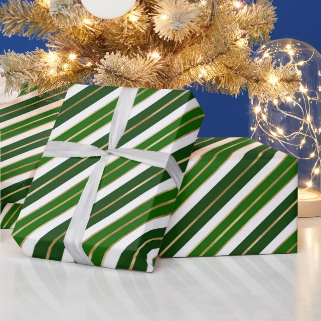 Papier Cadeau Vacances Vert, Blanc et Or Grandes Stripes de Noël (Vacances)