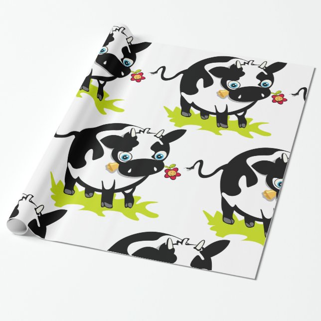 Papier Cadeau Vache À Fleur (Déroulé)