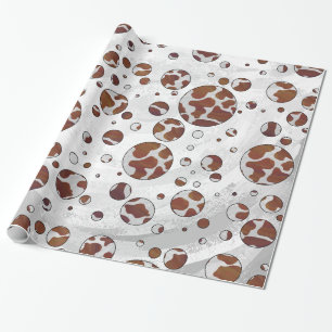 Papier Cadeau Vache à pois Marron et blanc imprimé
