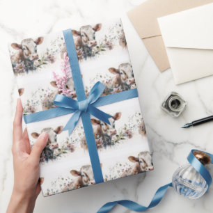 Papier Cadeau Vache Aquarelle En Fleurs