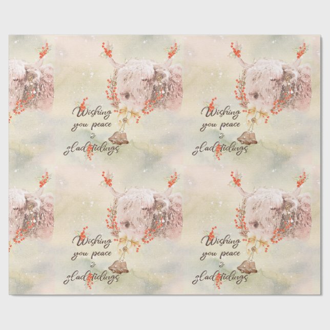 Papier Cadeau Vache avec du charme à Noël d'aquarelle (Plat)
