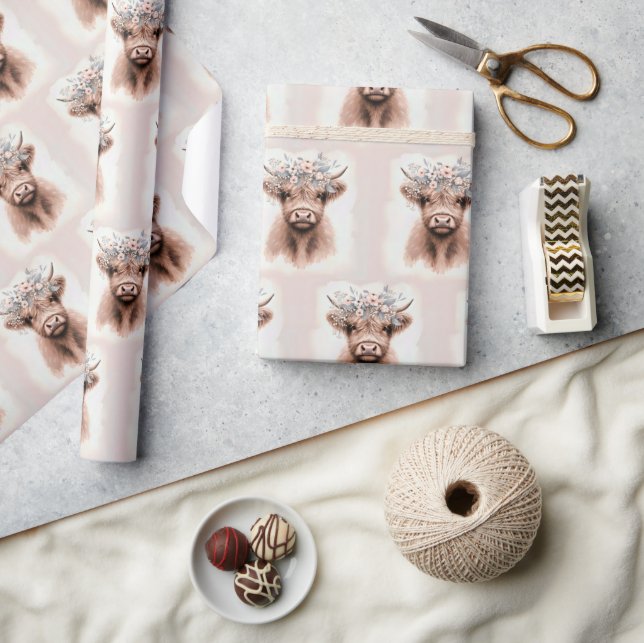 Papier Cadeau Vache Boho Highland avec Laurel (Artisanat)