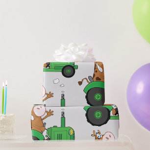 Papier Cadeau Vache Conduisant Un Tracteur