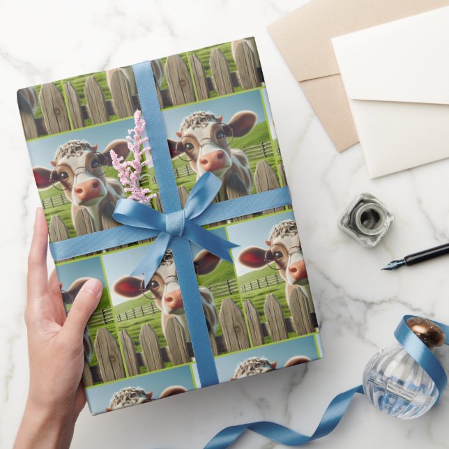 Papier Cadeau Vache de dessin avec lunettes de vue (Cadeaux)