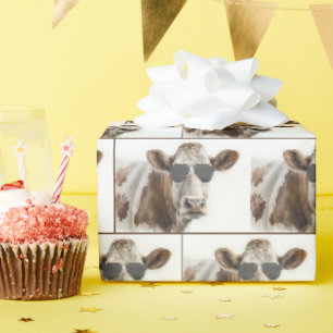 Papier Cadeau Vache Hereford Avec Lunettes De Soleil