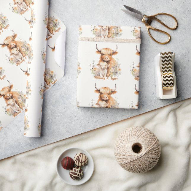 Papier Cadeau Vache Highland Nouveau bébé vacances (Artisanat)