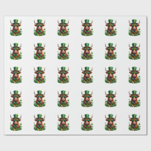 Papier Cadeau Vache Highland vintage de la Saint-Patrick avec tr