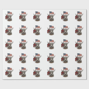 Papier Cadeau Vache Longhorn Patriotique et Conception Vectoriel