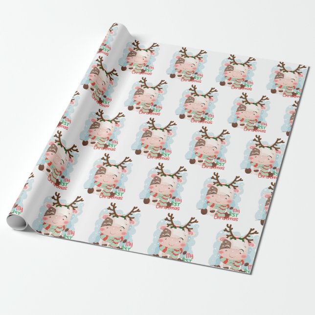 Papier Cadeau Vache Mon 1er Noël (Déroulé)
