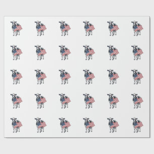 Papier Cadeau Vache patriotique Drapeau américain Gravure vintag