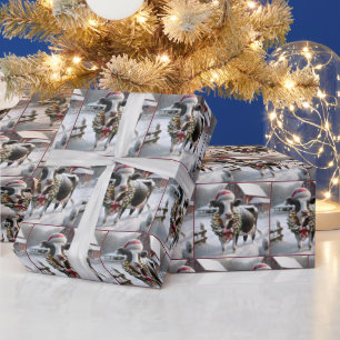 Papier Cadeau Vache portant une couronne de Noël