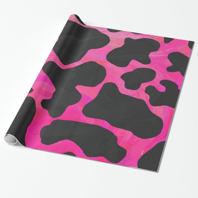 Papier Cadeau Vache rose chaud et noir (Déroulé)
