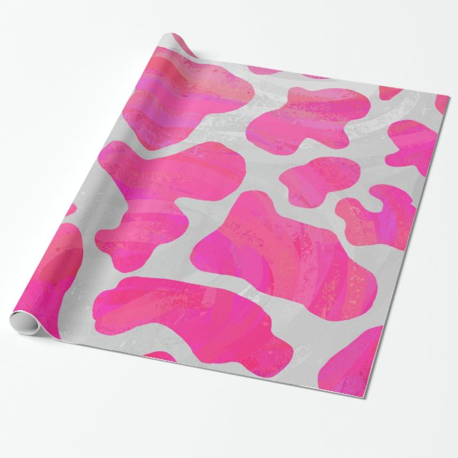 Papier Cadeau Vache rose et blanc chaud (Déroulé)