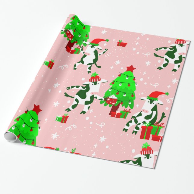 Papier Cadeau vache rose et moche de noël (Déroulé)