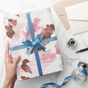 Papier Cadeau Vacheresse Rose Marron Imprimé Animal Fête de Mari