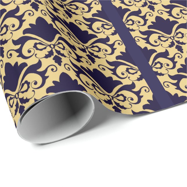 Papier Cadeau Vaches Damask de la crème marine (Coin rond)