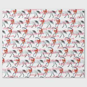 Papier Cadeau Vaches de Noël rouges sur les chevaux blancs Joyeu