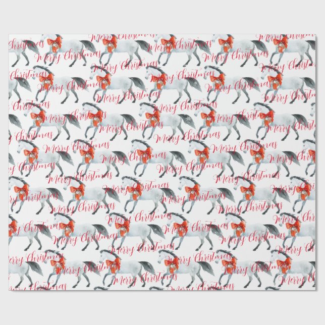 Papier Cadeau Vaches de Noël rouges sur les chevaux blancs Joyeu (Plat)