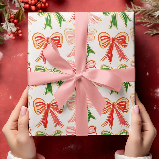 Papier Cadeau Vaches de vacances modernes Rouge Vert rose Noël (Créateur téléchargé)