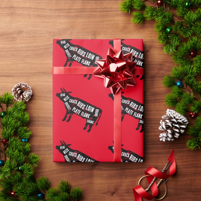 Papier Cadeau Vachette ferme viande de boeuf abattue Noël (Cadeau de vacances)
