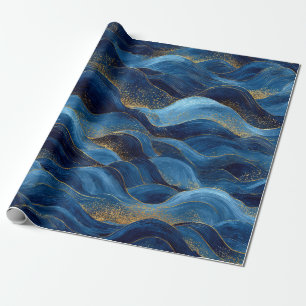 Papier Cadeau Vagues abstraites bleues de l'océan – Design côtie