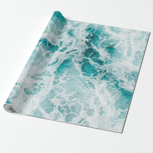 Papier Cadeau Vagues bleues de l'océan (Déroulé)