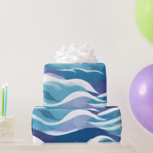 Papier Cadeau Vagues de l'océan bleu Aquarelle simpliste moder