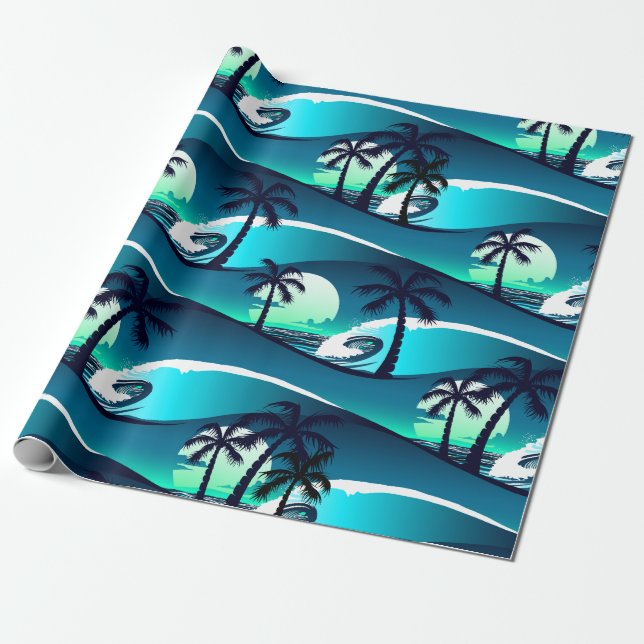 Papier Cadeau Vagues et palmiers (Déroulé)