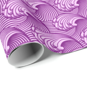 Papier Cadeau Vagues japonaises vintages, pourpre et lilas