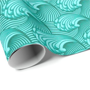 Papier Cadeau Vagues japonaises vintages, turquoise et Aqua