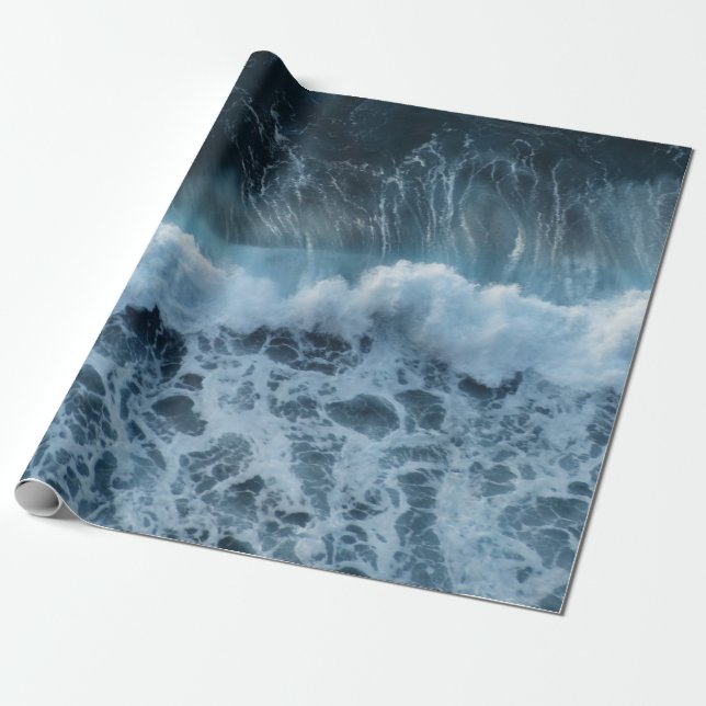 Papier Cadeau Vagues nautiques de mer d'océan bleu (Déroulé)