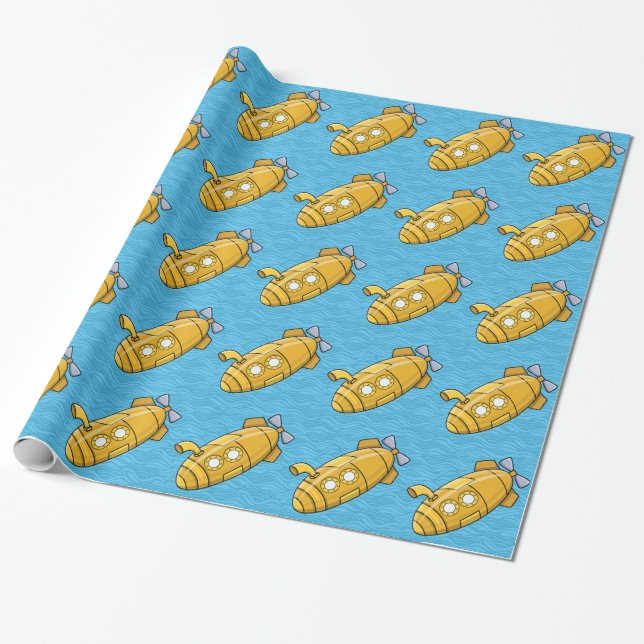 Papier Cadeau Vagues submersibles jaunes de bleu du papier (Déroulé)