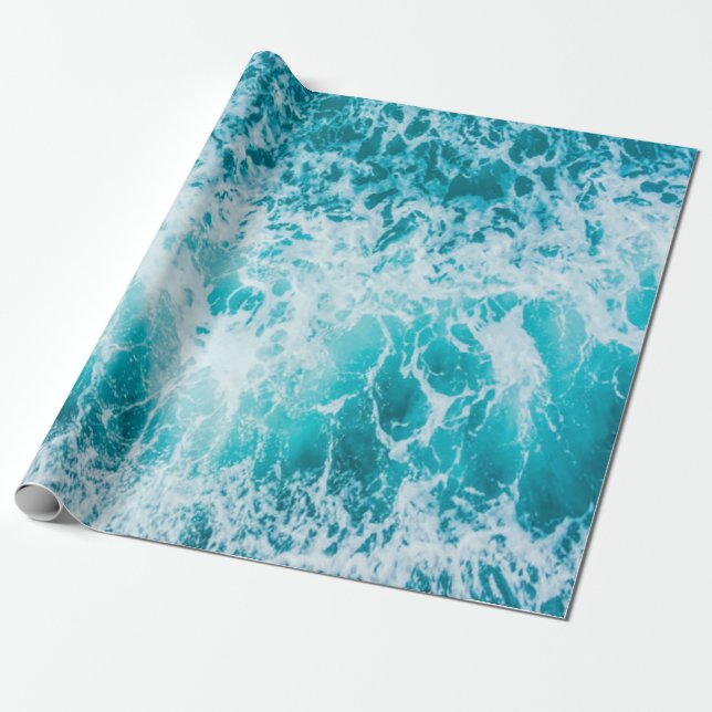 Papier Cadeau Vagues tropicales de l'océan bleu (Déroulé)