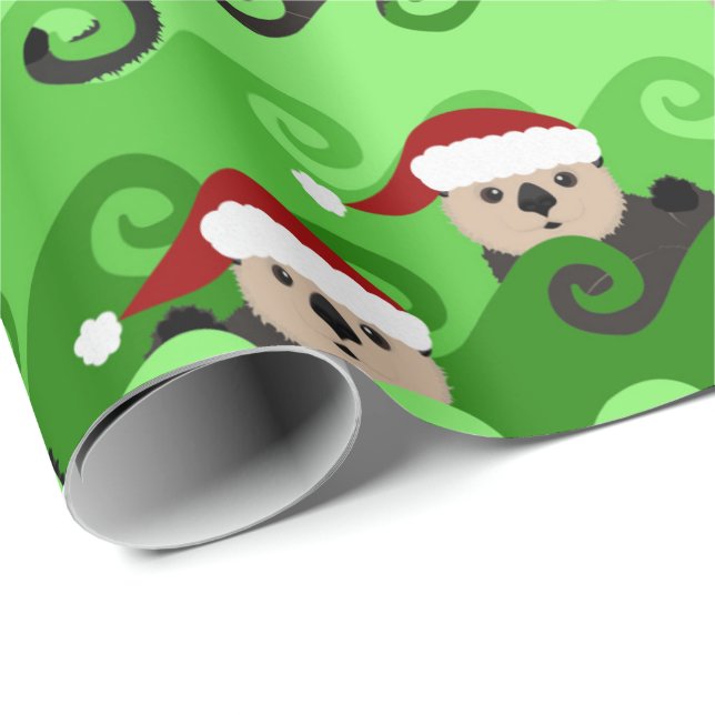 Papier Cadeau Vagues vertes des loutres de mer de Noël (Coin rond)