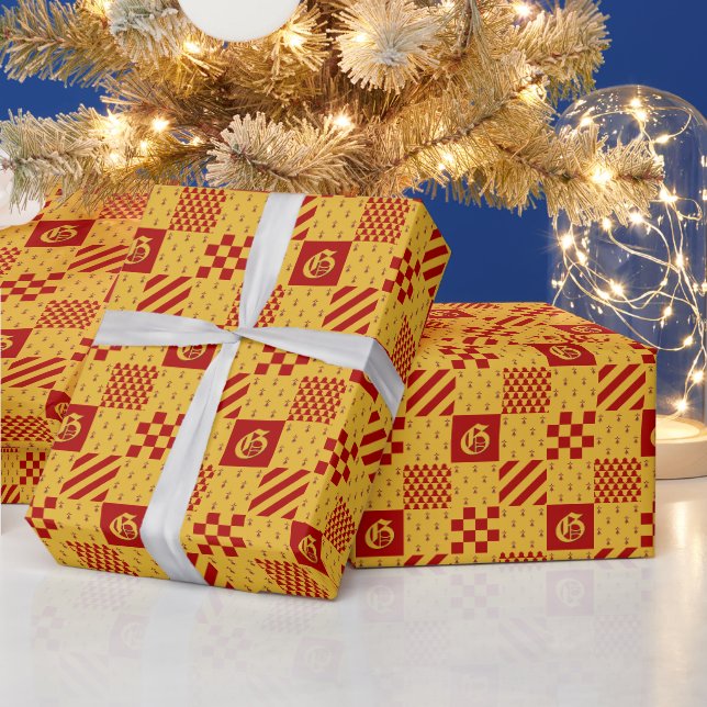 Papier Cadeau Vair rouge médiéval jaune Ermine Motif héraldique (Vacances)