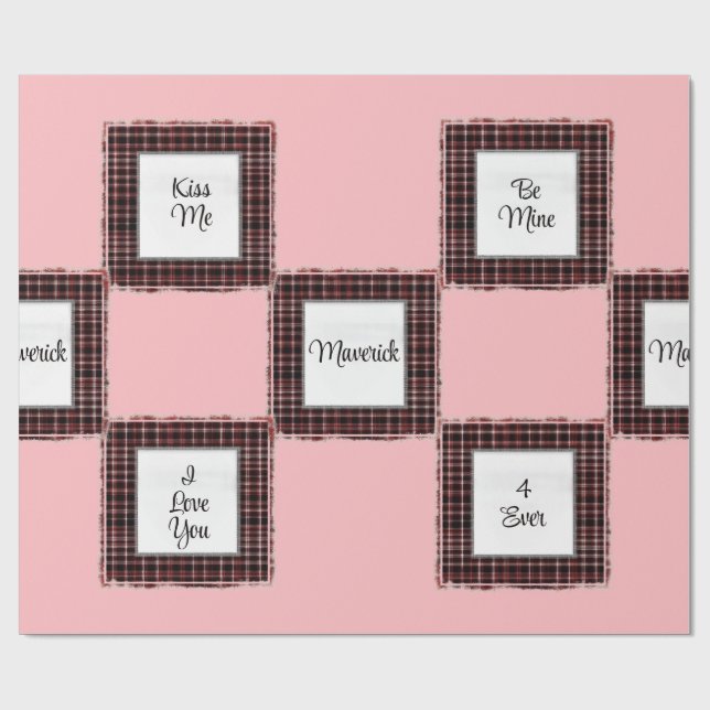 Papier Cadeau Valentin Brown rose plaid personnalisé (Plat)