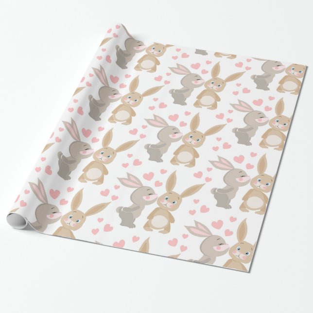 Papier Cadeau Valentine Kissing Bunnies (Déroulé)