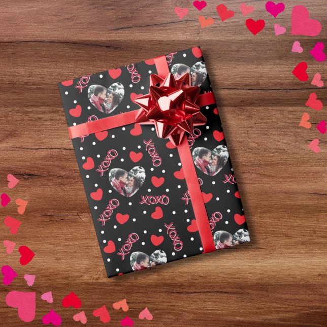 Papier Cadeau Valentine, photo personnalisée amour coeur xoxo en (Créateur téléchargé)