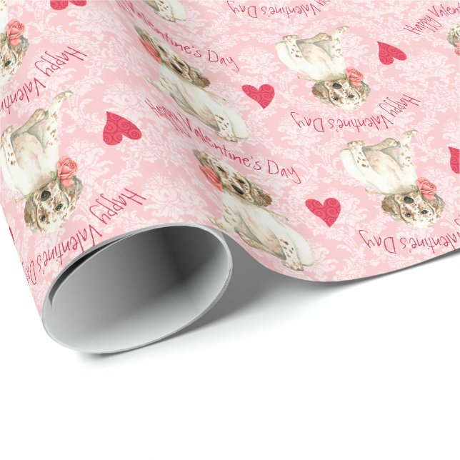 Papier Cadeau Valentine Rose Anglais Setter (Coin rond)