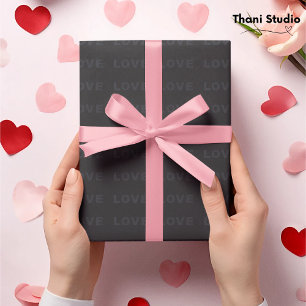 Papier Cadeau Valentine Smooth Noir moderne Typographie simple