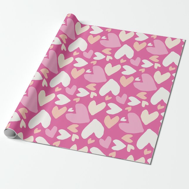 Papier Cadeau Valentines au coeur rose et blanc Enveloppement Pa (Déroulé)